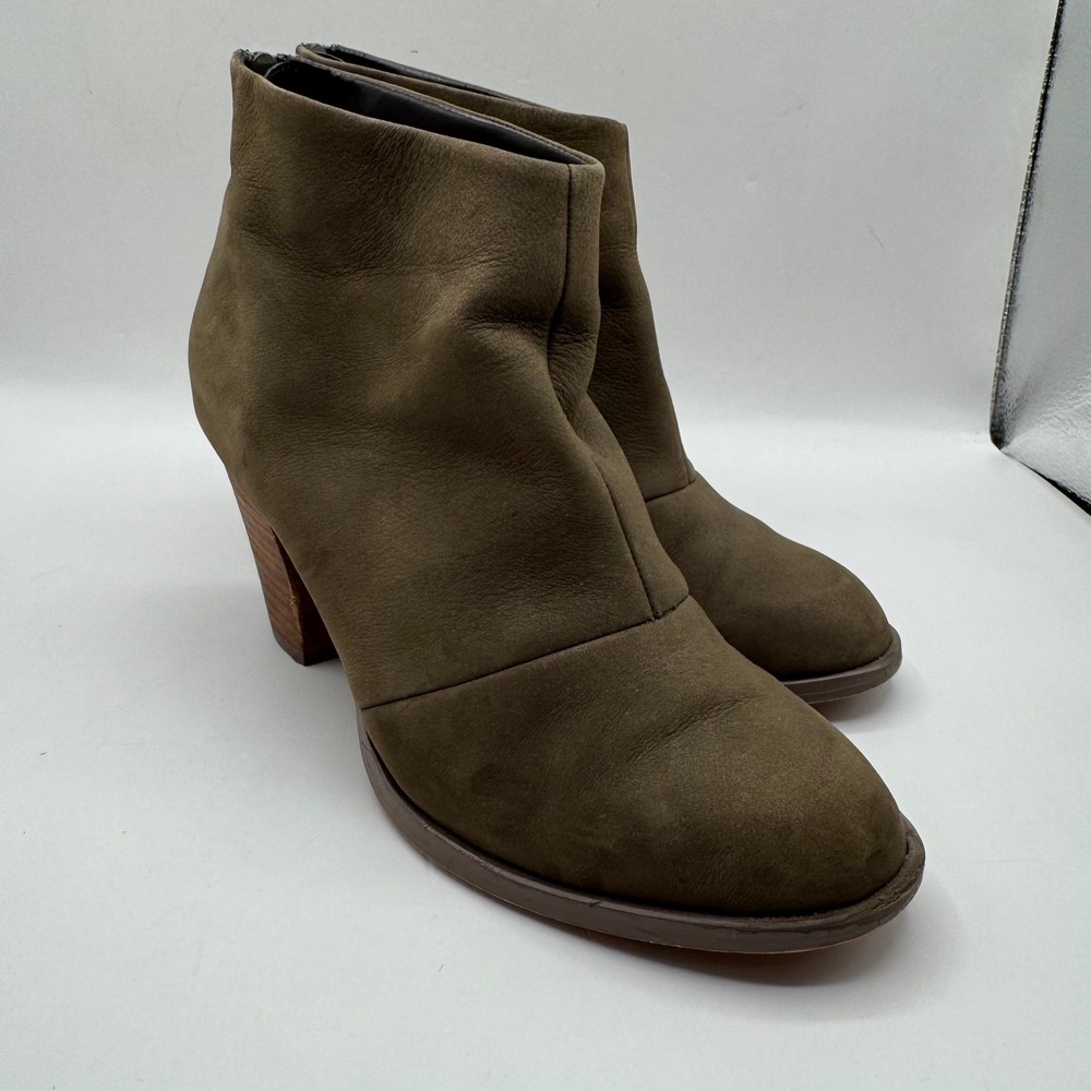 Sole Society Ankle Boots Womens 6 Olive Green Nubuck Leather Stacked Block Heel
